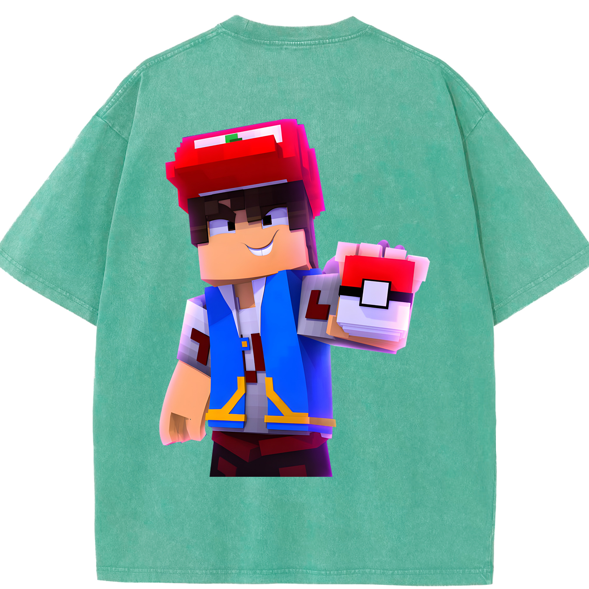 （画像用） マインクラフト ブロックの世界 Minecraft MC Block world 綿100% ヴィンテージ風 半袖Tシャツ（背面プリント）
